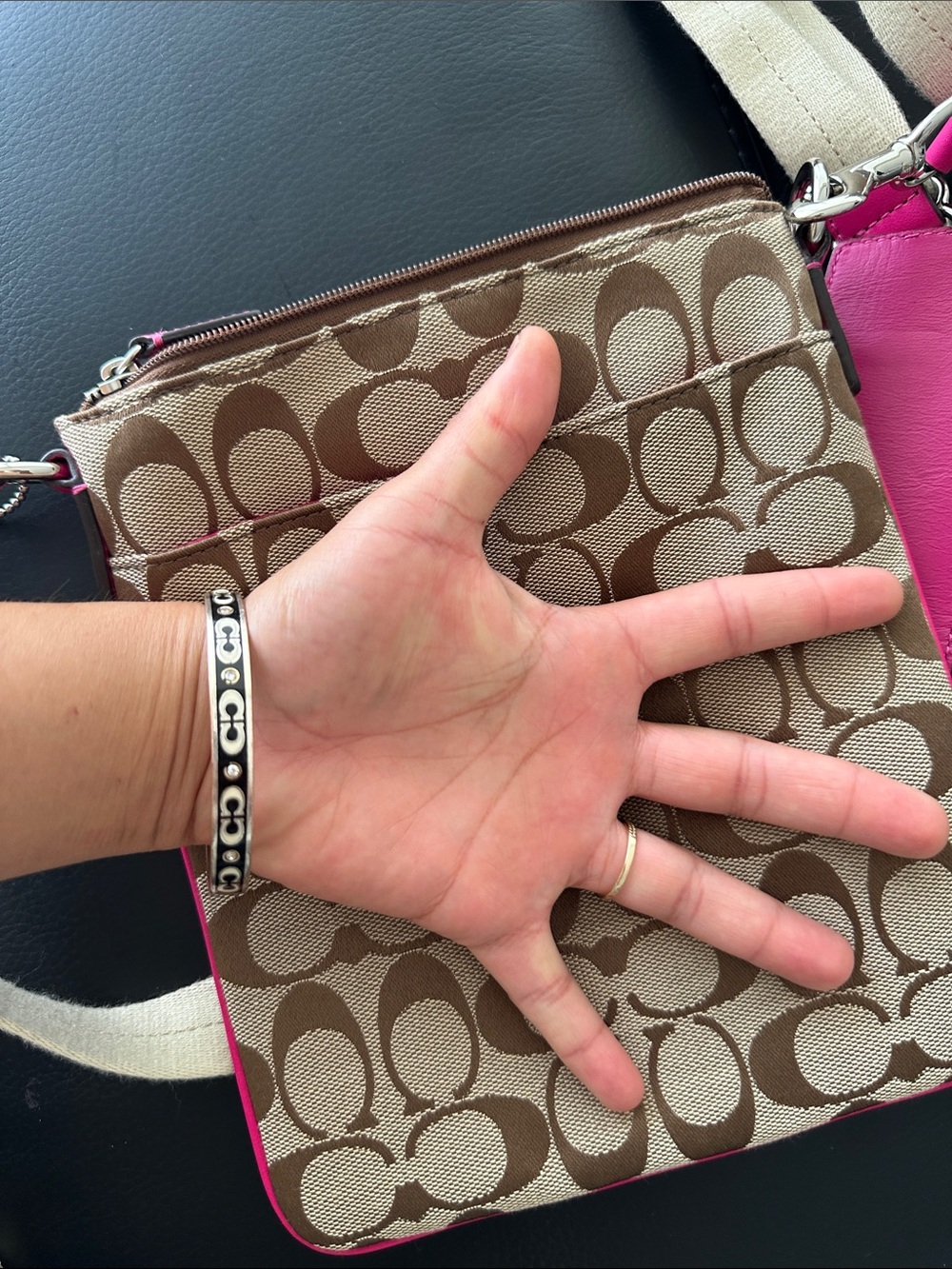Coach Crossbody Signature Canvas with Hot Pink Trim - Picture 10 of 11